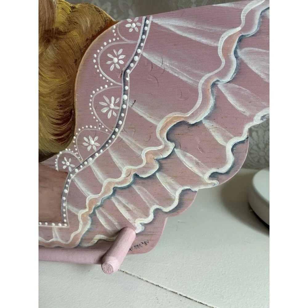 Vintage Signed ‘84 Angel Plaque with Rack Holder Folk Art Cottagecore Nursery